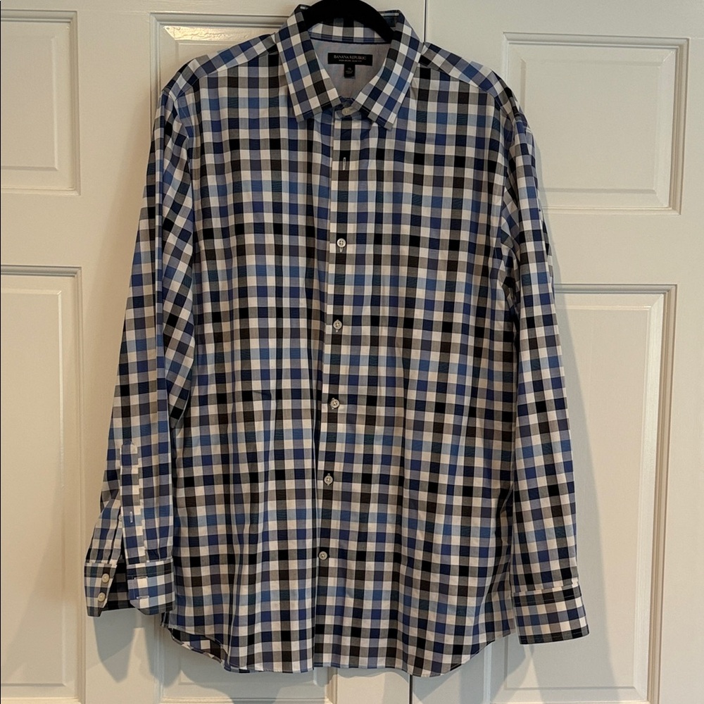 Banana Republic Blue and Black Plaid Shirt